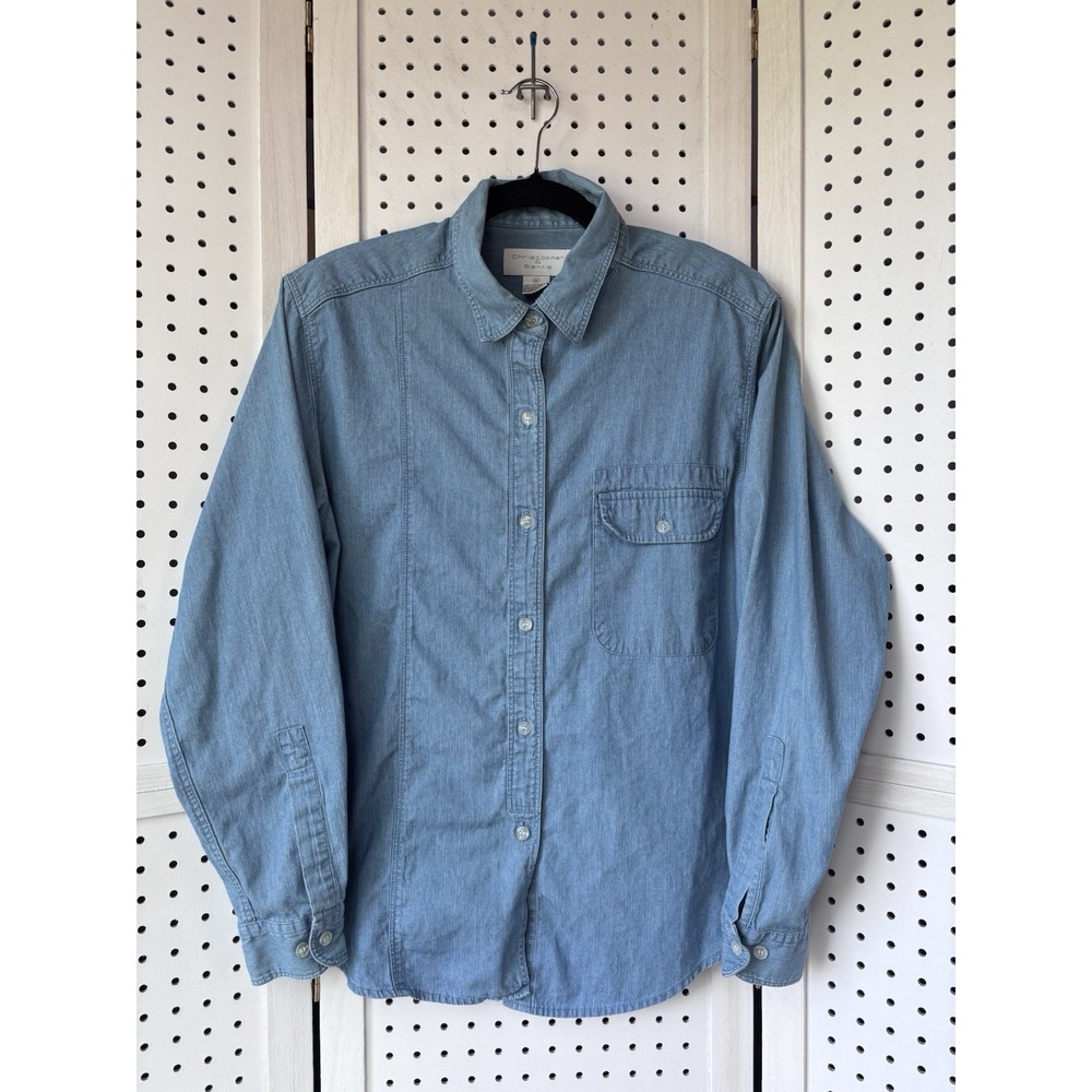 VTG Christopher & Banks Chambray Button Down Long SLV Shirt Women's M Cotton